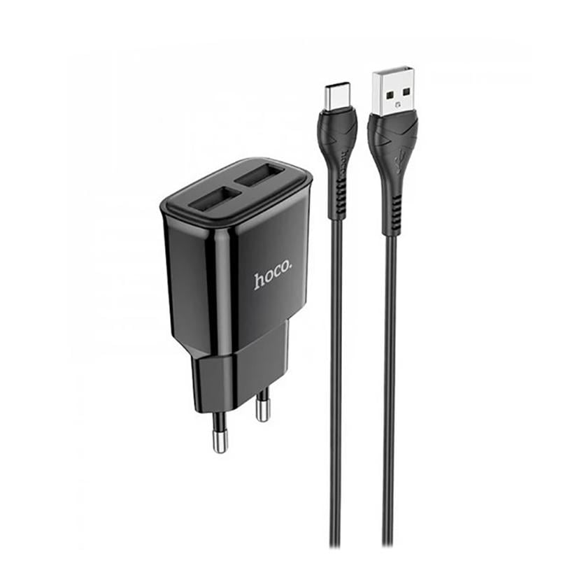 Зарядное устройство сетевое Hoco C88A Star round 2 USB/Кабель Type-C Черный (37007 black)