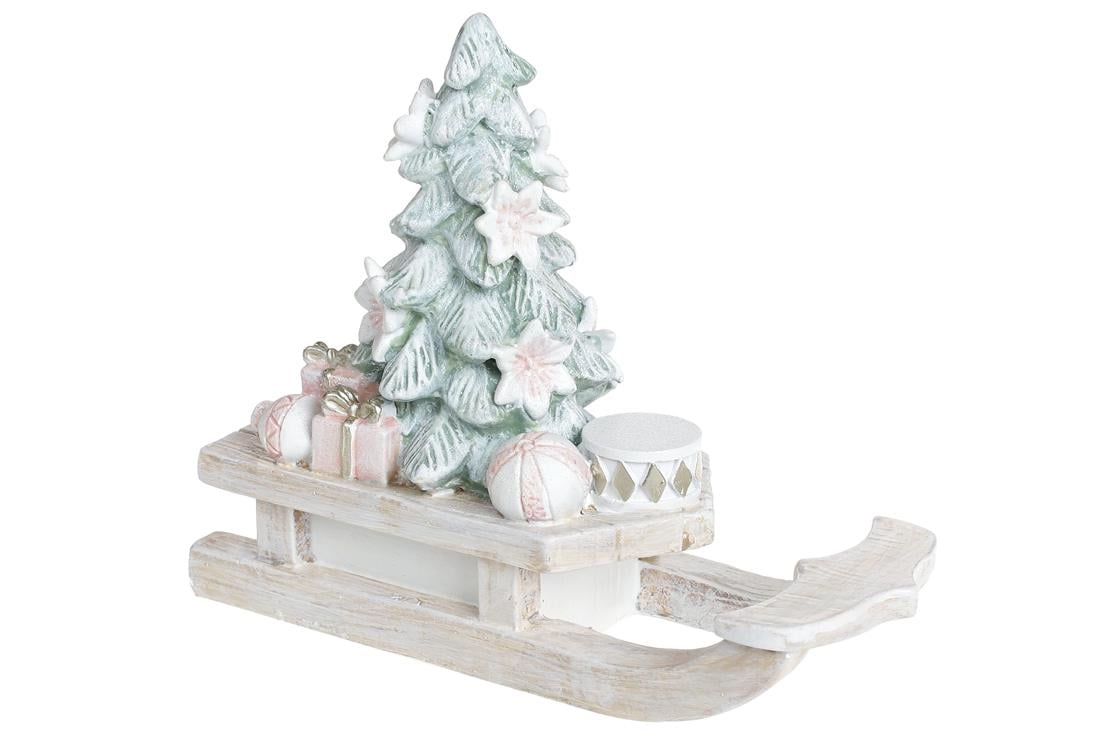 Декоративная статуэтка Bonadi Сани с заснеженной ёлкой 20,5 см Розово-бежевый (707-814)