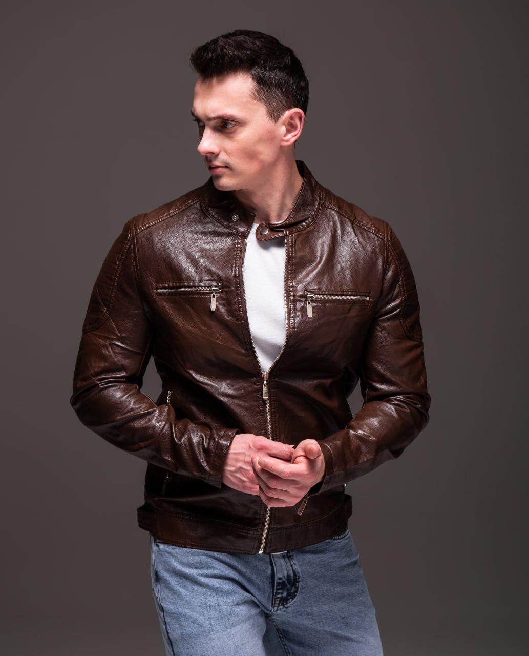 Куртка чоловіча з еко-шкіри M Коричневий (2341/1/3) Куртка чоловіча з еко-шкіри M Коричневий (2341/1/3)