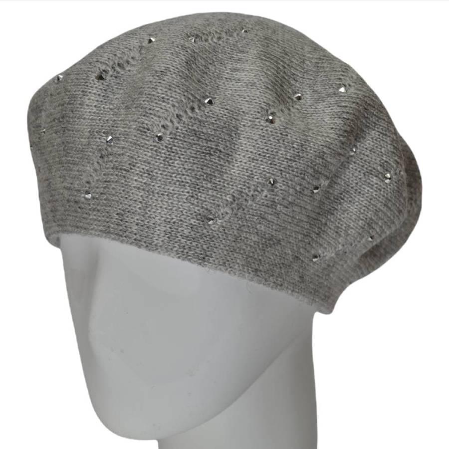 Берет женский Lirus Нимфа двойной из шерсти с стразами Светло-серый