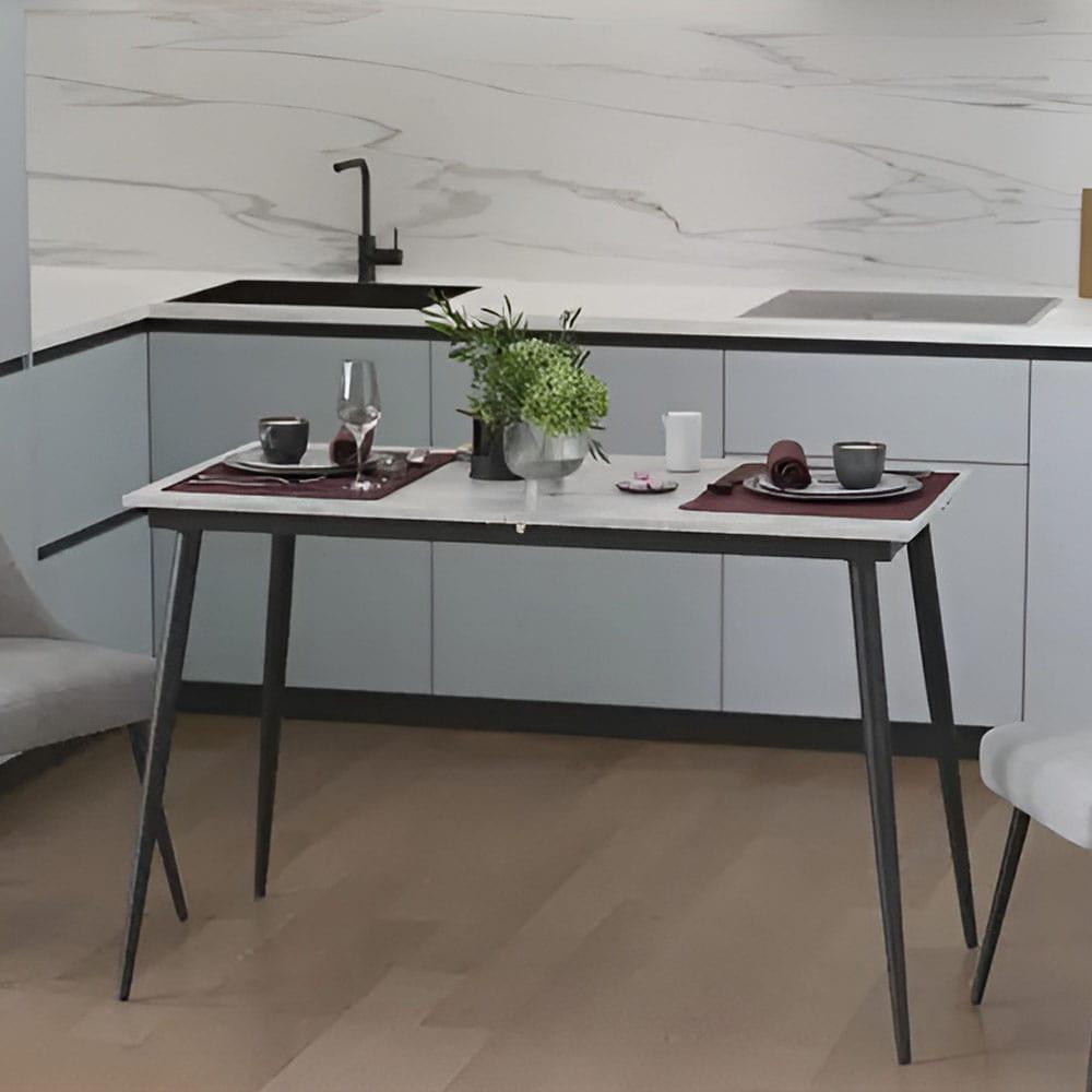 Стол кухонный раскладной Ferrum-decor Данди на конусных ногах металл/ДСП 16 мм 650x75x120-160x70 мм Черный/Бетон (FRD-106777)