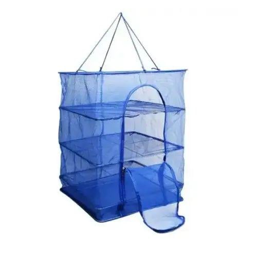 Сітка підвісна для сушіння риби та овочів із застібкою на блискавку до 6 кг 3-х ярусна поліетиленова 35x35x75 см Синій (opt-14386)