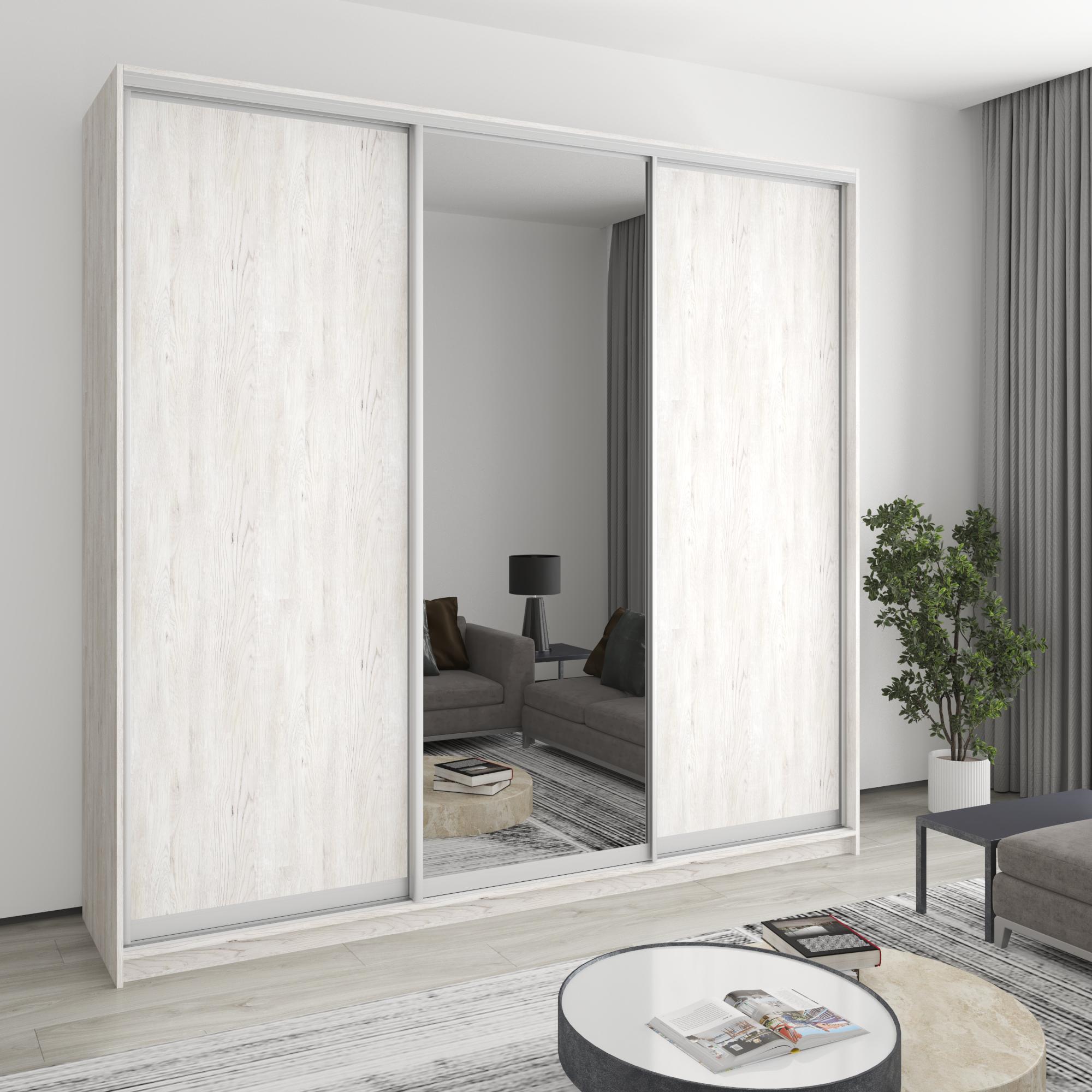 Шкаф-купе трехдверный MebelStar Уни AL 2 ДСП/зеркало 250x60x240 см Аляска серый (MBS-1975)