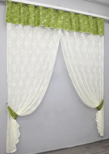 Комплект штор на кухню с ламбрекеном 270х155 см Молочный/Оливковый (00к 59-497) - фото 4 Комплект штор на кухню с ламбрекеном 270х155 см Молочный/Оливковый (00к 59-497) - фото 4