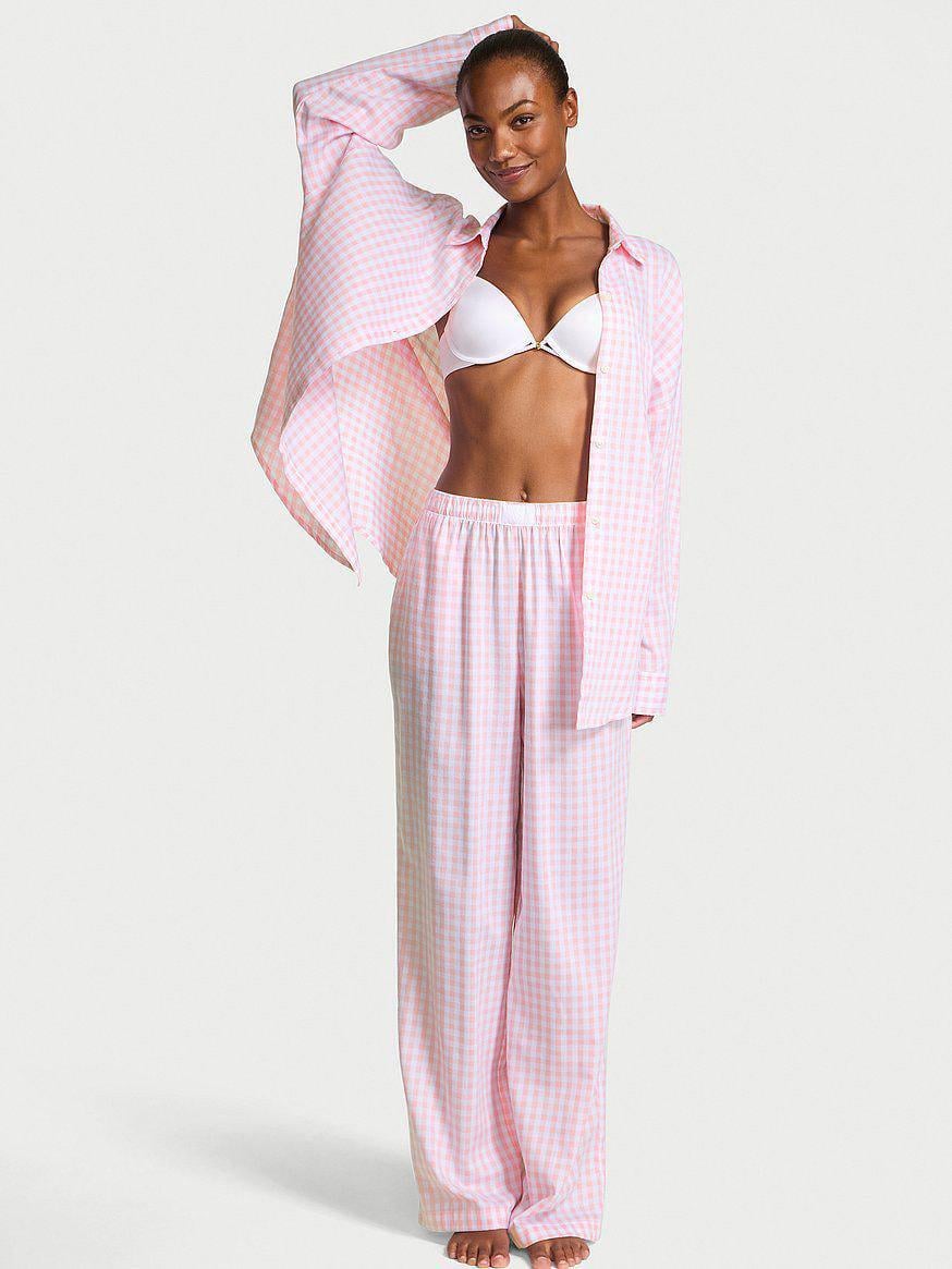 Пижама модал-коттон Victoria's Secret Modal-Cotton Gingham Long Pajama Set Short Short XS Розовый (27058145)