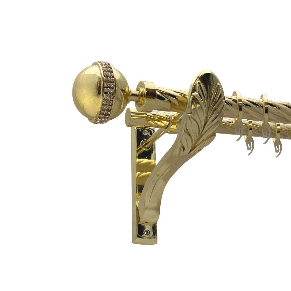 Карниз металлический Orvit Авея двухрядный ретро скрученная труба/кольцо фасонное металлическое Золото 25/19 мм 160 см (00-00010935)