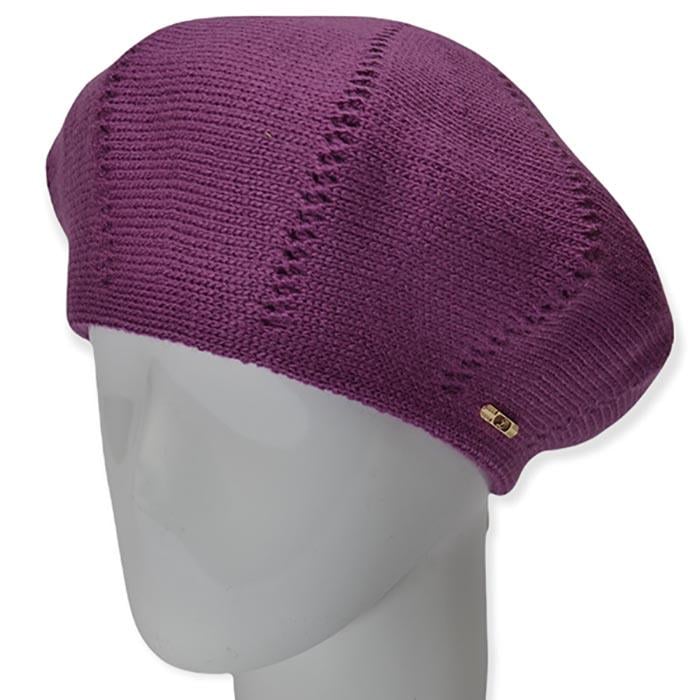 Берет женский Lirus Ариэль из шерсти двойной с узором Сиреневый