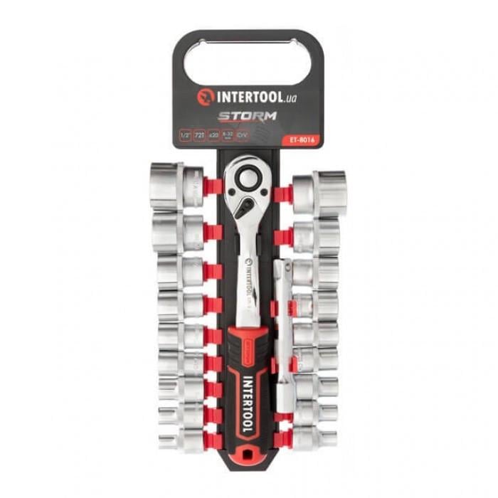 Набор торцевых головок Intertool ET-8016 Cr-V STORM 1/2" 8-32 мм с трещоткой 72 зуба 20 ед (32407343)