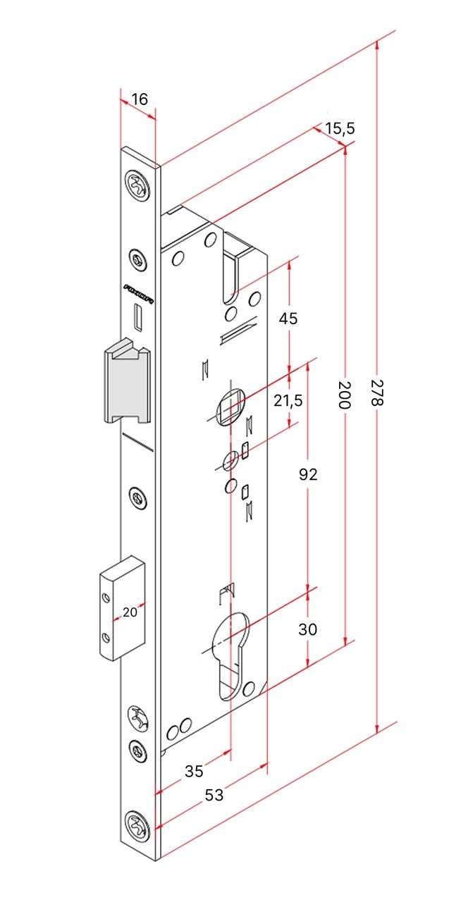 Замок с защелкой Axor D1001 92/35 мм для металлопластиковых дверей (D1001-35-N03) - фото 2 Замок с защелкой Axor D1001 92/35 мм для металлопластиковых дверей (D1001-35-N03) - фото 2