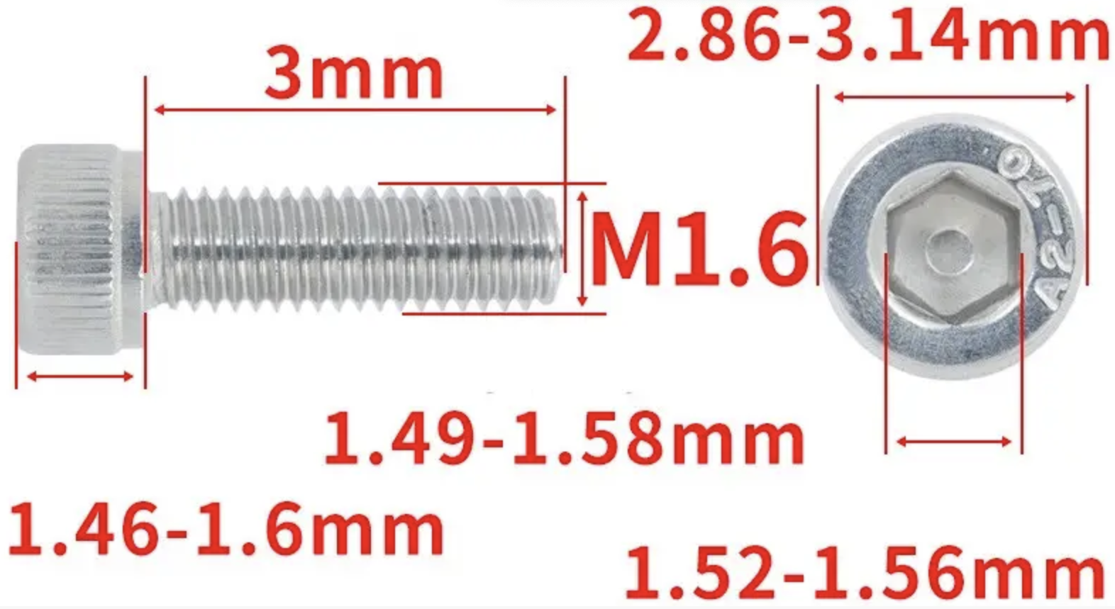 Винт с шестигранной головкой DIN912 M1,6x3 мм (DIN912_m16_3) - фото 2