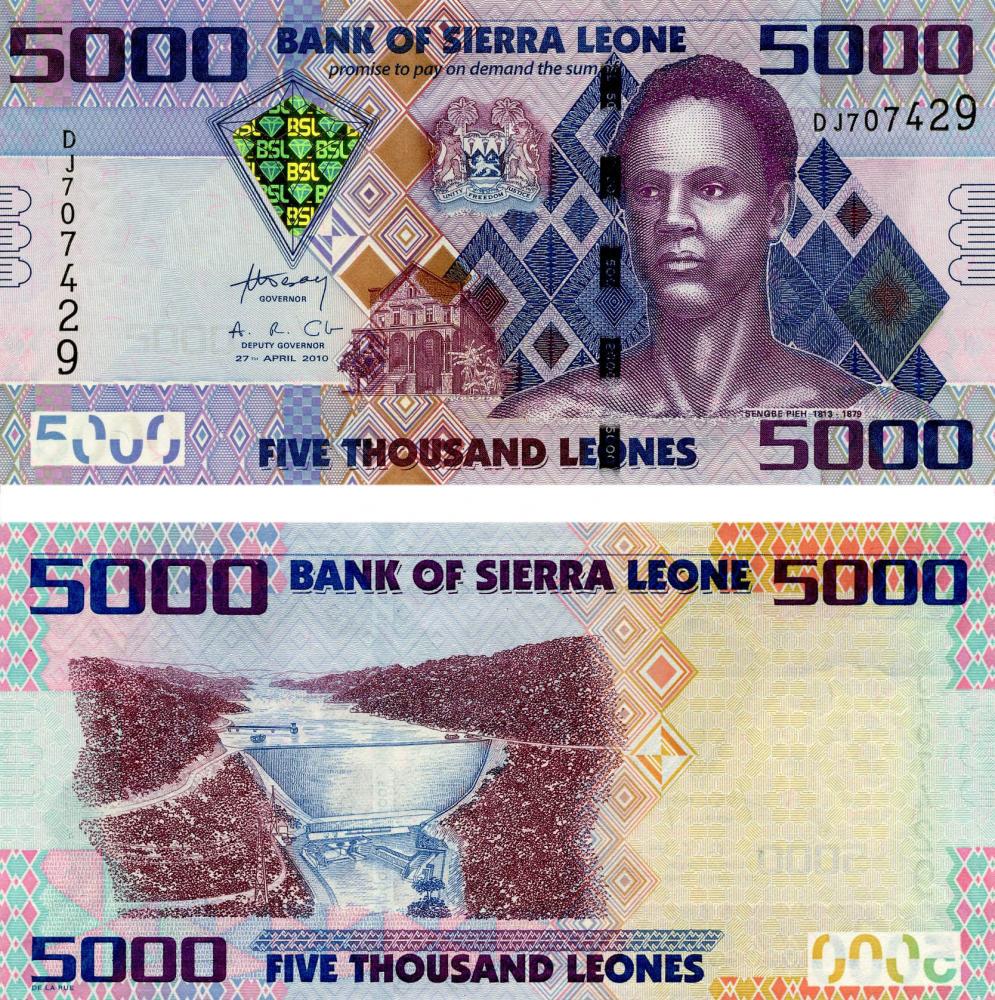 Коллекционная банкнота Сьерра-Леоне 5000 леоне 2010 UNC P32a (Б03686)
