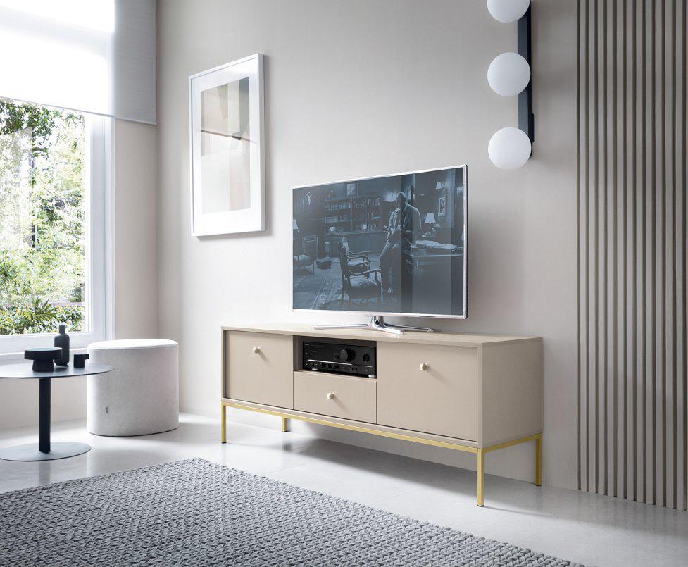 Тумба под телевизор Perfect Home Mono MRTV154 2-дверная с 1 ящиком и золотыми ножками Бежевый песочный (PFH-091201)