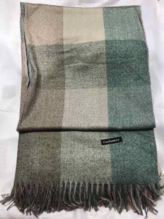 Шарф женский кашемировый в клетку Зеленый (ШарфКаш80)