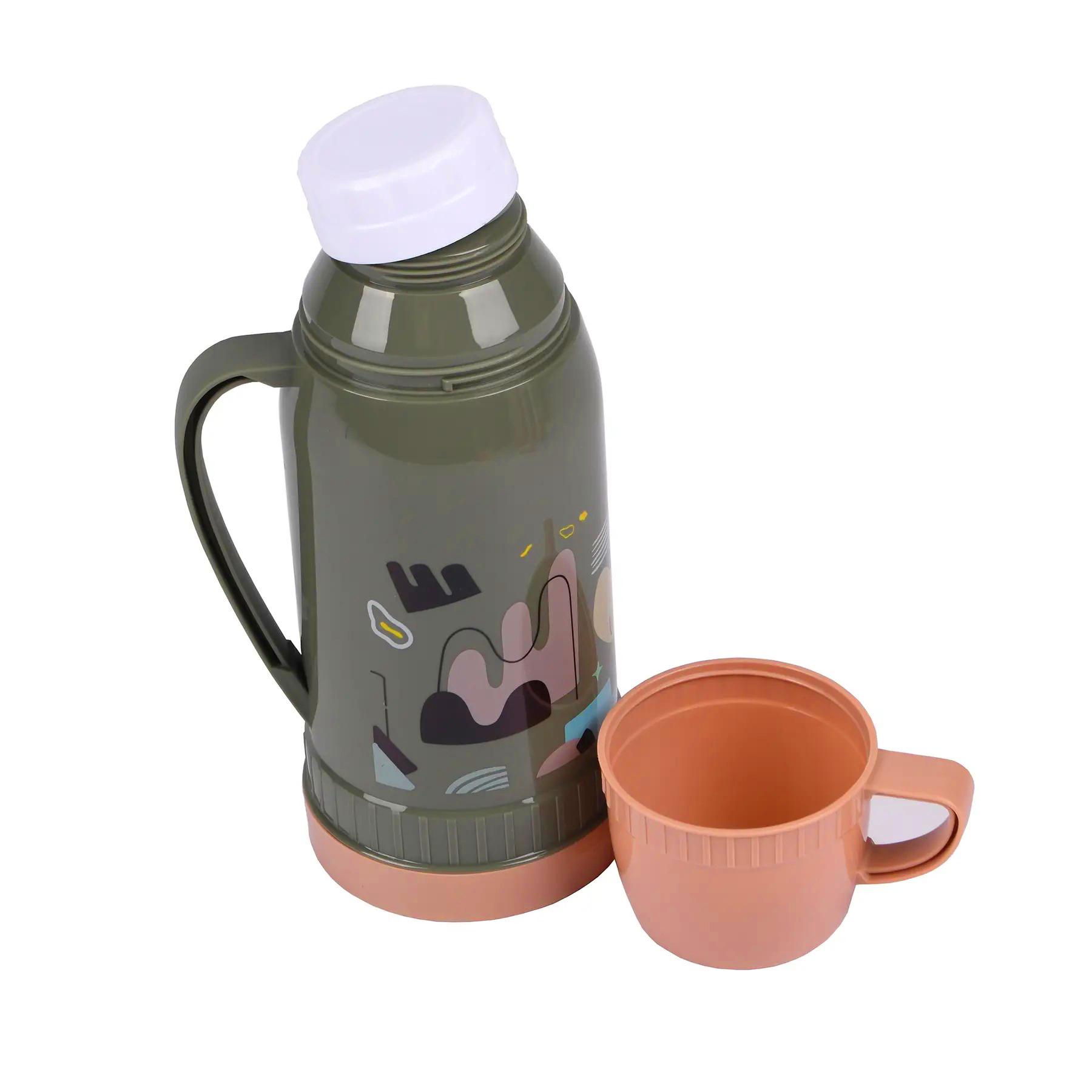 Термос для чая с чашкой Vacuum Flask 1 л Хаки с кофейным (1010252-Other-3)