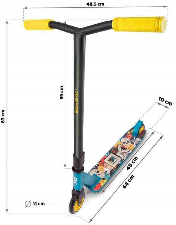 Самокат трюковий Soke Go! Жовтий/Синій (1543) - фото 9