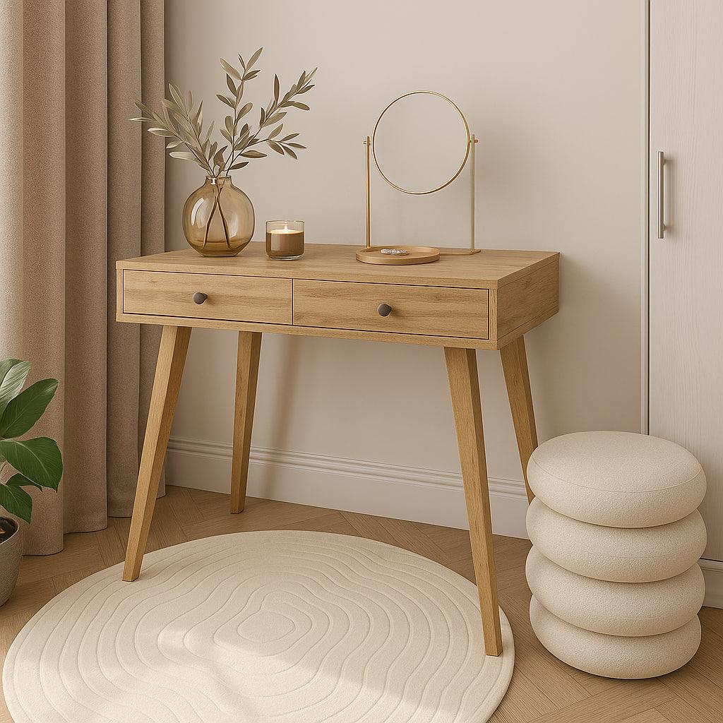 Туалетний столик New and Classic на дерев'яних ніжках 795x900x400 мм Дуб тахо (ТЗ-Сканді-6) - фото 1 Туалетний столик New and Classic на дерев'яних ніжках 795x900x400 мм Дуб тахо (ТЗ-Сканді-6) - фото 1