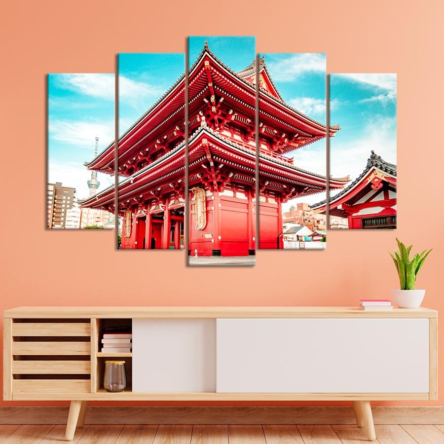 Картина город Старинный храм Сэнсодзи в Токио 187x119 см (A833-5)