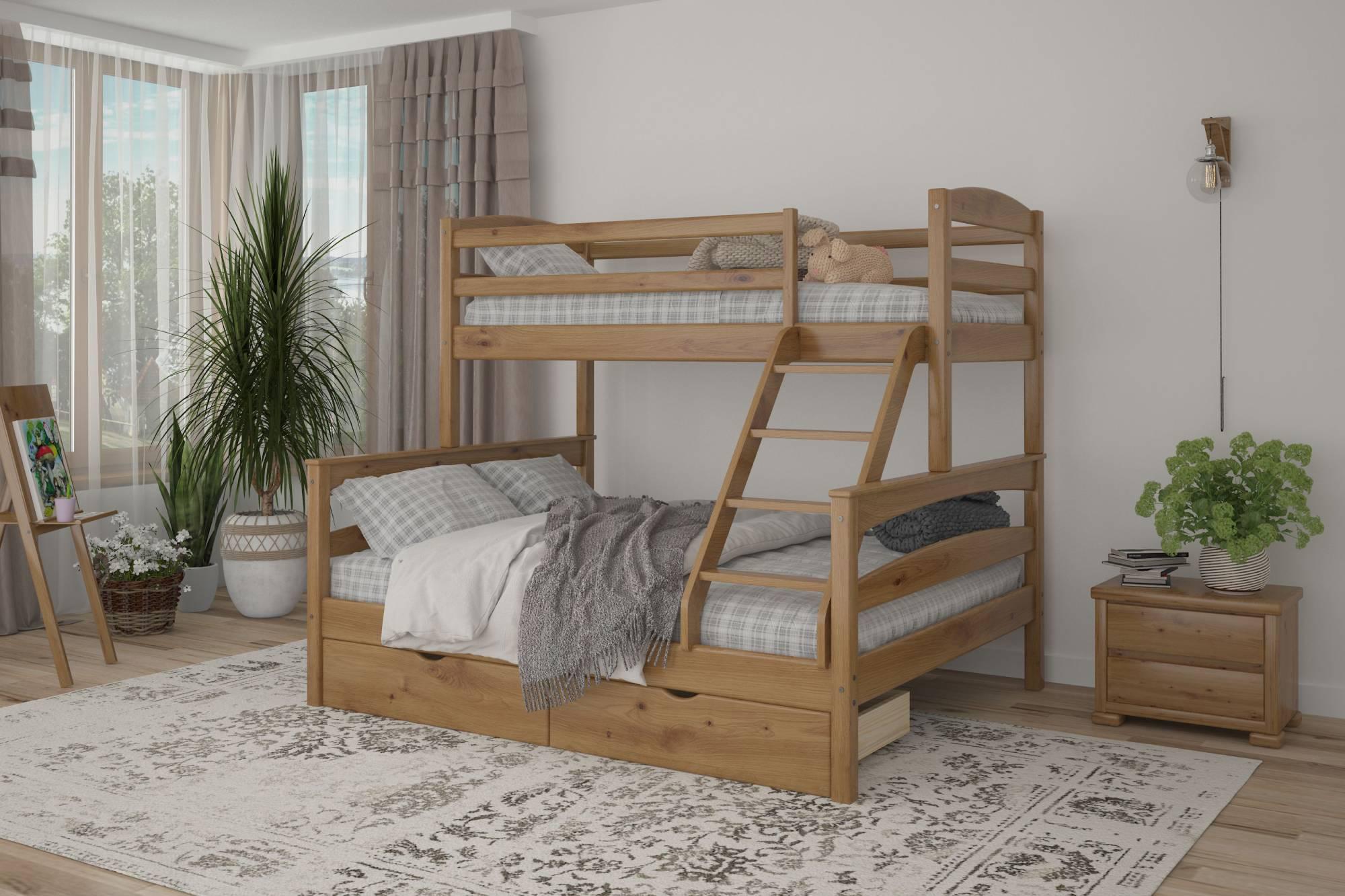 Кровать двухъярусная Mebigrand Чикаго с ящиками 140-80x190 см Орех светлый (MBG-2237)