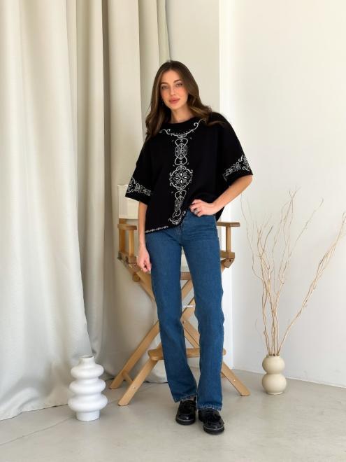 Джемпер жіночий ART KNIT Вишиванка S-М Чорно-білий (35117) - фото 2 Джемпер жіночий ART KNIT Вишиванка S-М Чорно-білий (35117) - фото 2