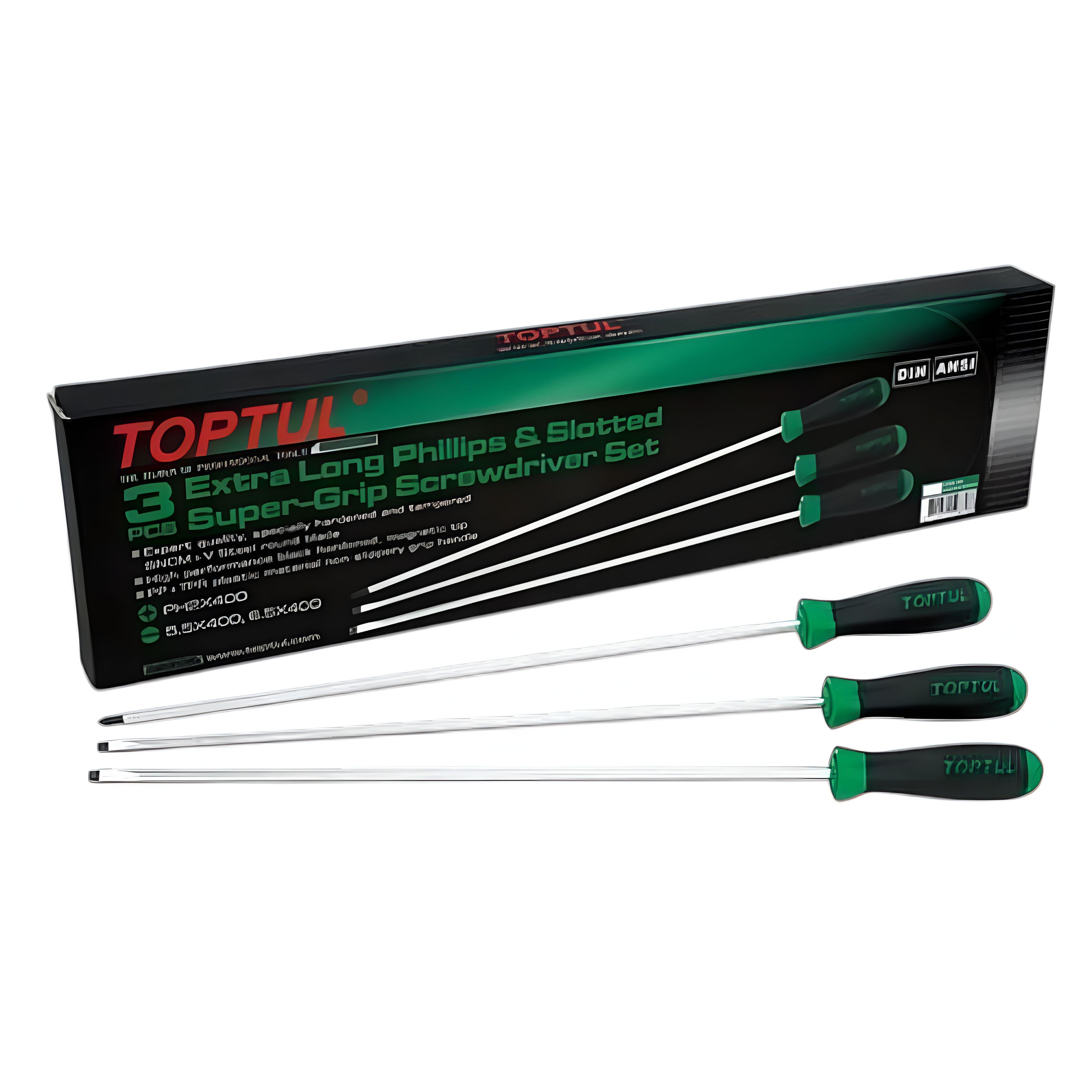 Набор отверток Toptul GAAE0306 длинных PH2 SL5.5 SL6.5 3 единицы Зеленый (147-112-GAAE0306)
