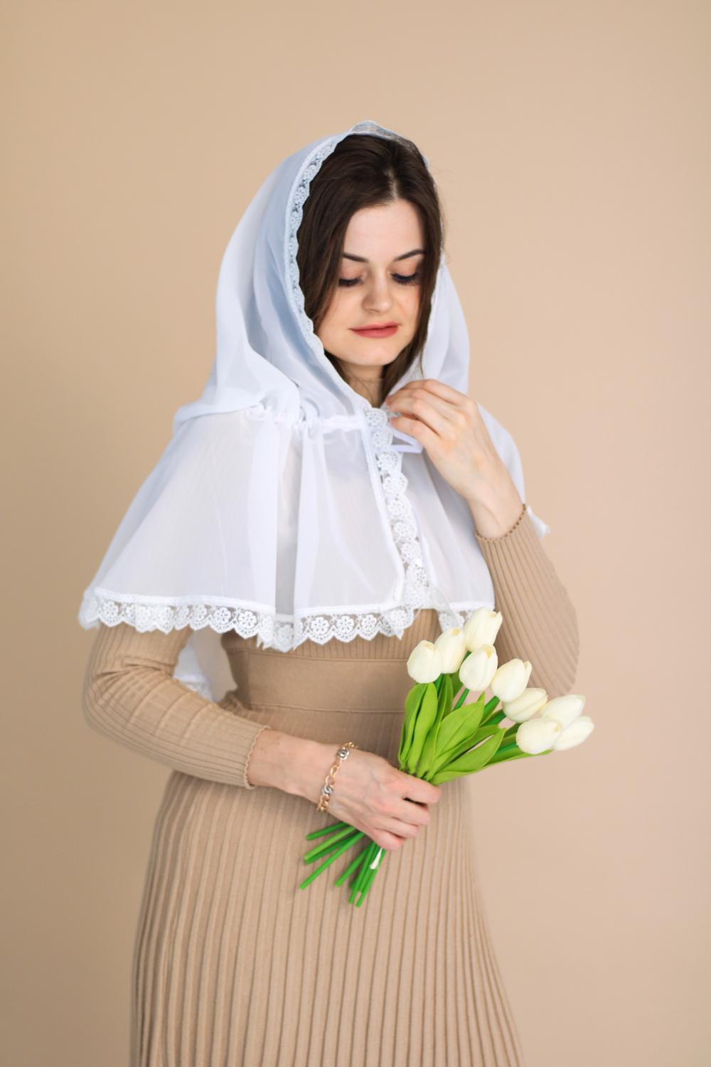 Палантин для храму на голову 80x120 с Ніжно-молочний (п010) - фото 5 Палантин для храму на голову 80x120 с Ніжно-молочний (п010) - фото 5