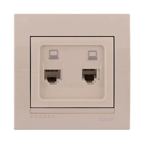 Розетка подвійна Lezard Deriy комп'ютерна Кремовий (26293531)