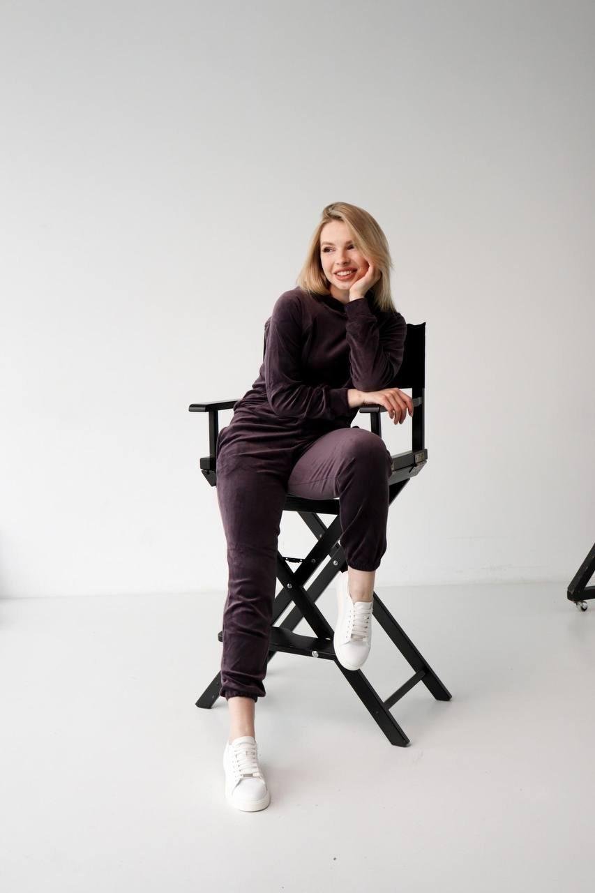 Костюм жіночий спортивний велюровий Nika кофта і штани M Темний баклажан (11079436)