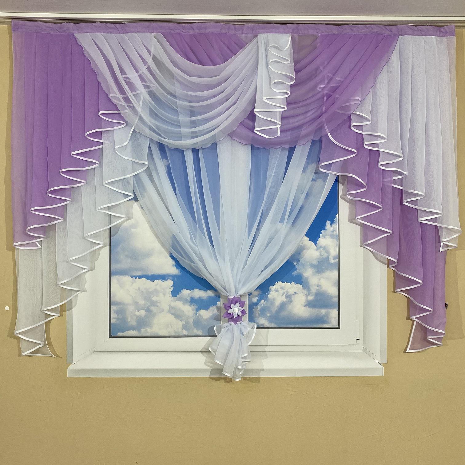 Ламбрекен с тюлем TG Home №431 Сиреневый - фото 1