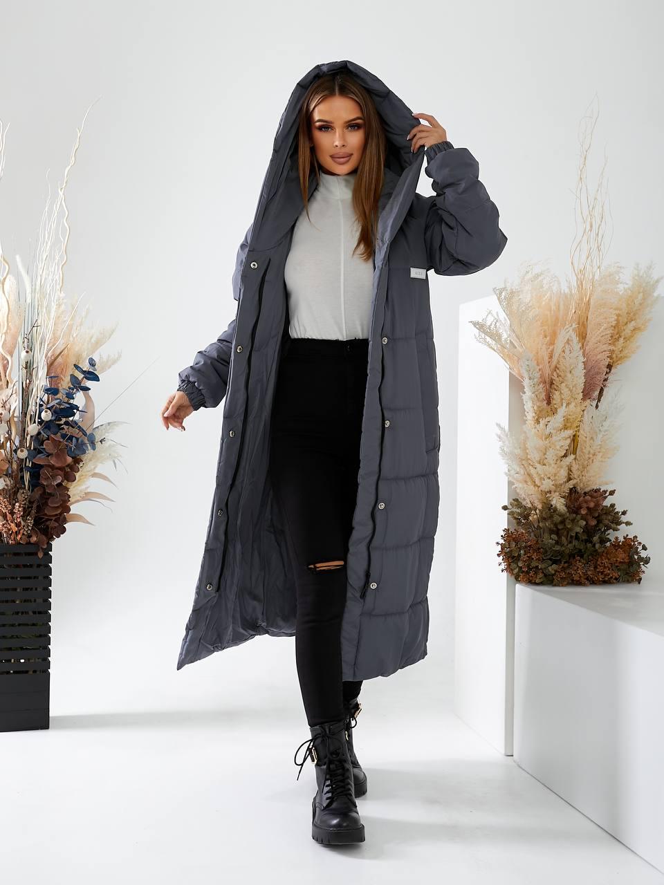 Куртка-пальто зимнее длинное Аiza А520 р. 42-44 Темно-серый (А520_42-44 графіт) - фото 3 Куртка-пальто зимнее длинное Аiza А520 р. 42-44 Темно-серый (А520_42-44 графіт) - фото 3