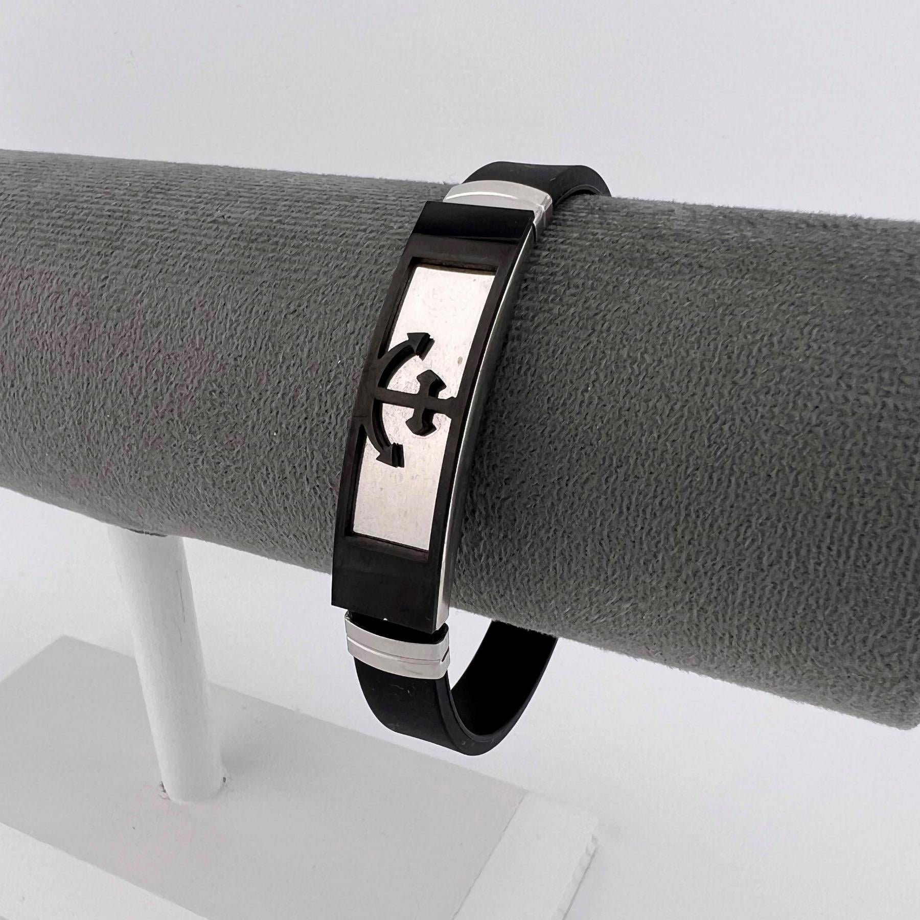 Браслет из медицинской стали якорь на силиконовом ремешке 20 см (BSS-051)