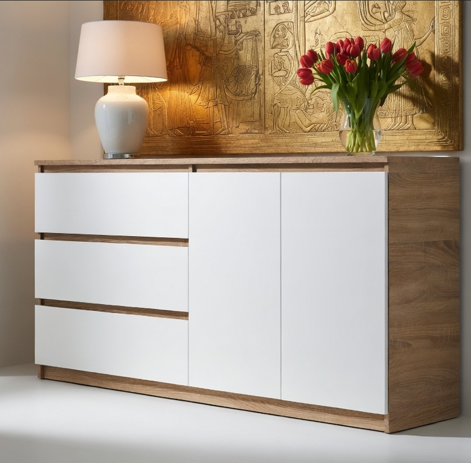 Комод Мастер Форм Брайт правосторонний 1580х376х730 мм Дуб сонома/Белый (20234)