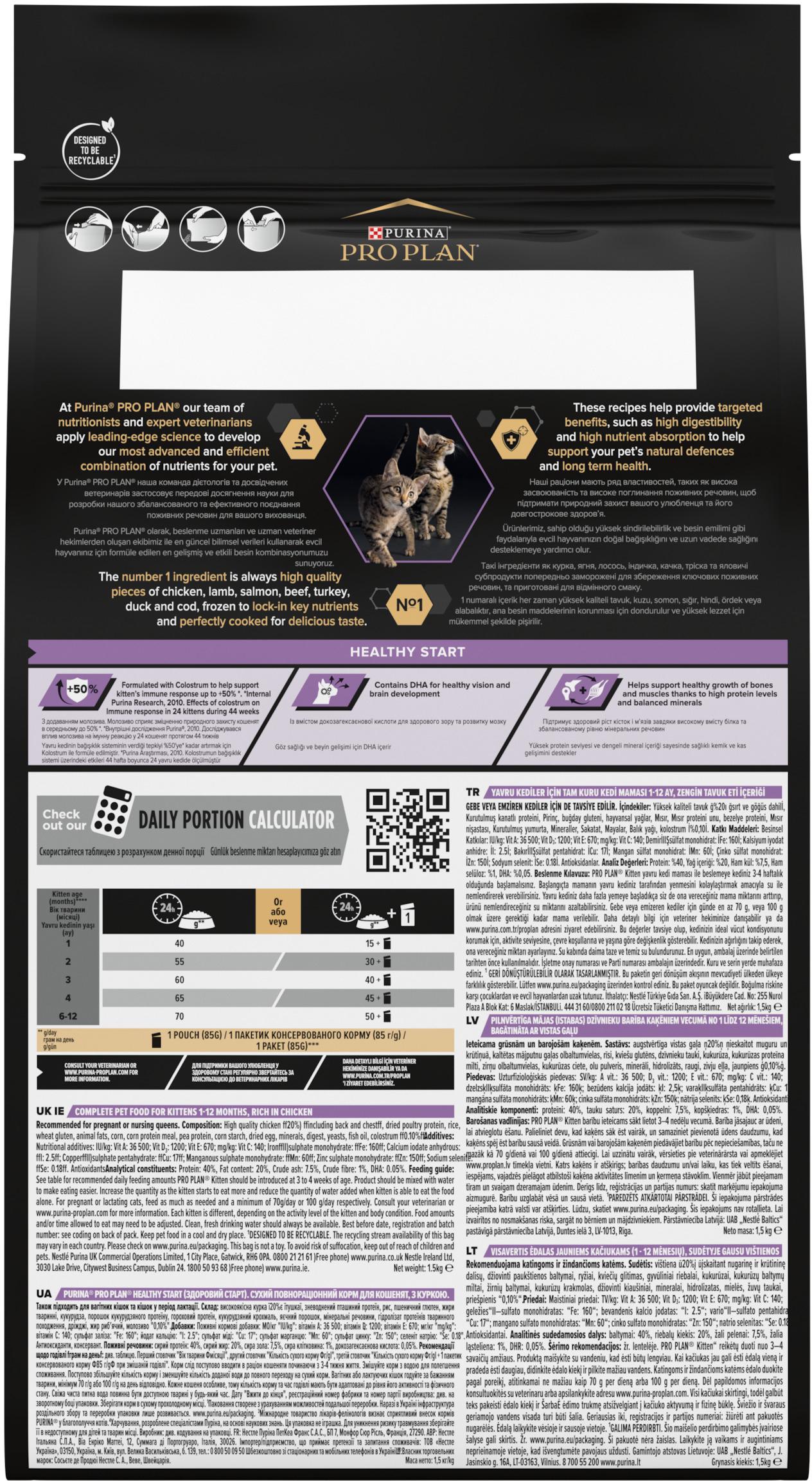 Сухий корм для кошенят Purina Pro Plan Kitten з куркою 1,5 кг (7613036505178) - фото 3
