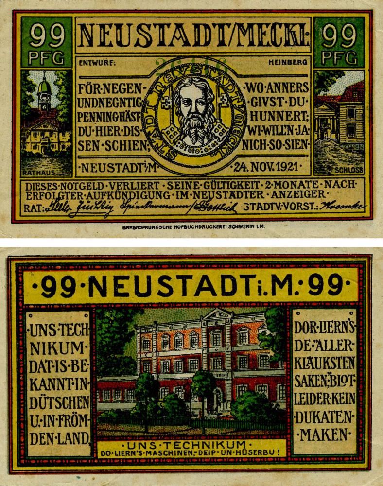 Коллекционная банкнота Германия Нотгельд 99 пфеннигов 1921 F-VF Хайнсберг (Б16190)