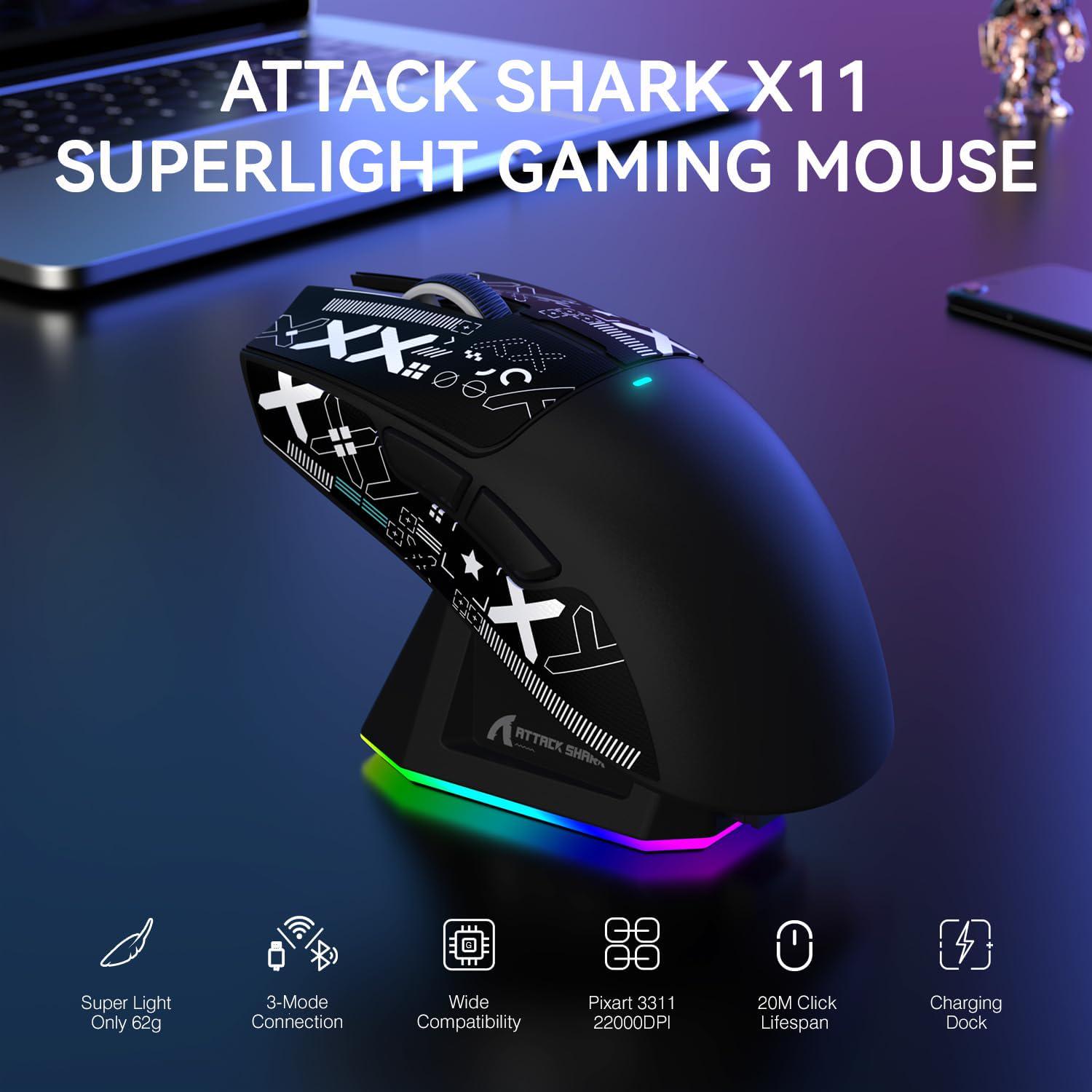 Миша ігрова бездротова attack shark X11 RGB 22K DPI PAW3311 6 кнопок для ПК/Mac Black (2552925126) - фото 3