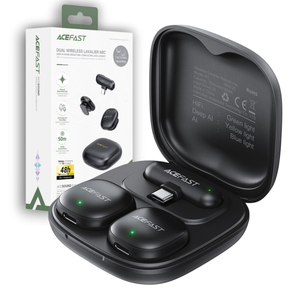 Мікрофон петличний бездротовий Acefast Type-C подвійний з шумопоглинанням (R1)