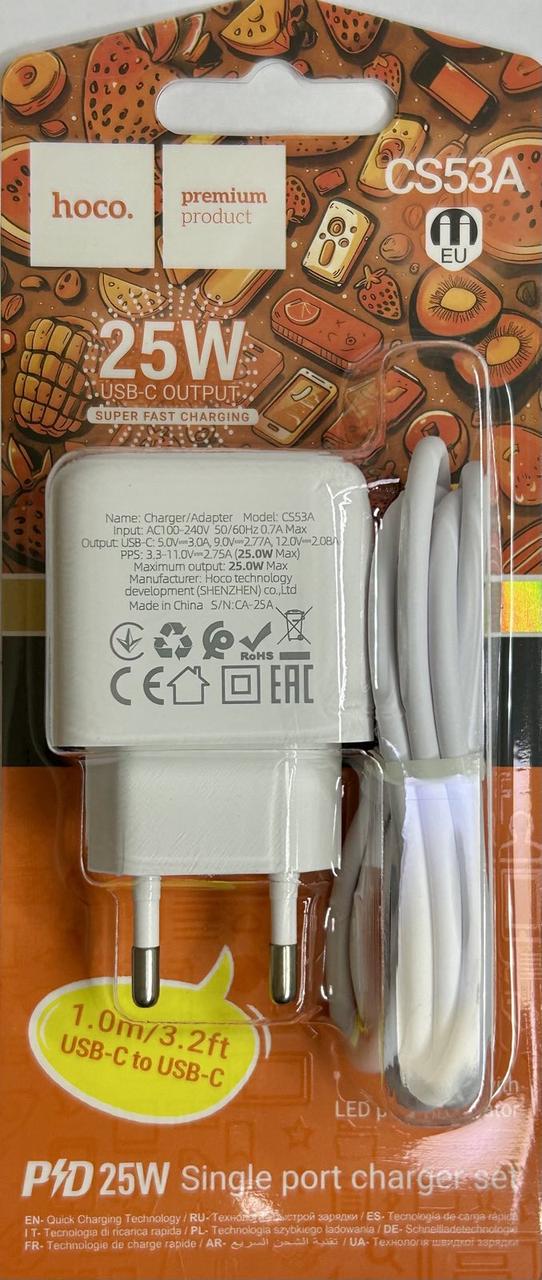 Зарядное устройство сетевое Hoco CS53A PD25W с кабелем Type-C Type-C Белый (2656807165) - фото 4 Зарядное устройство сетевое Hoco CS53A PD25W с кабелем Type-C Type-C Белый (2656807165) - фото 4