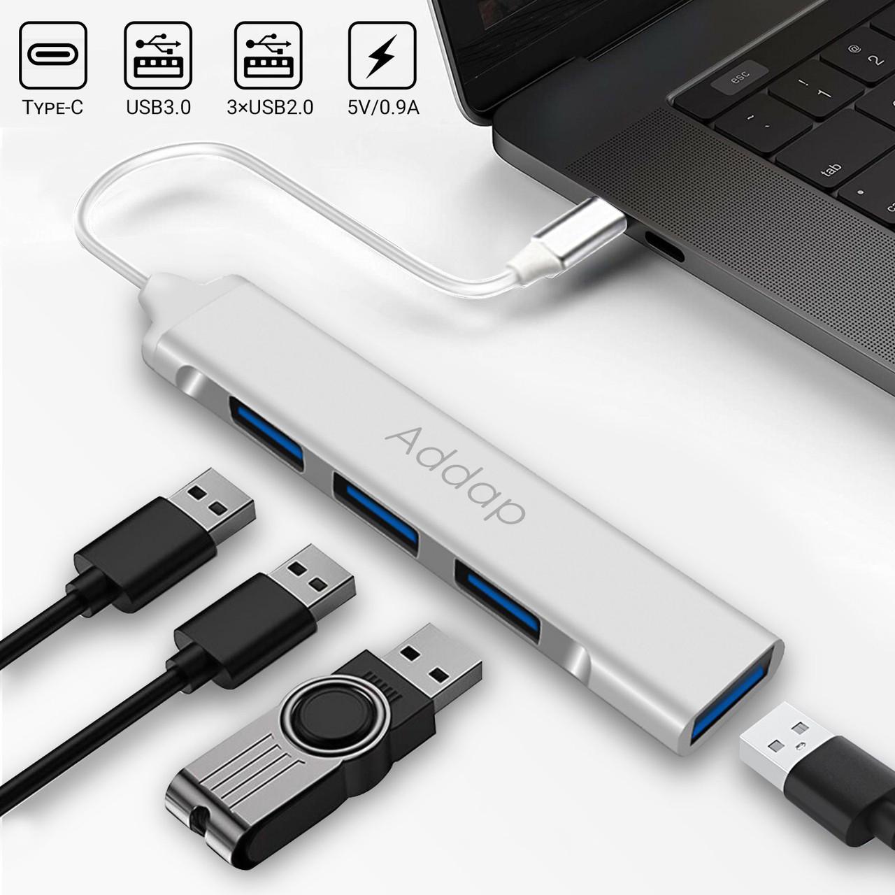 Хаб USB Type-C Addap UH-05C для ноутбука на 4 порти Silver - фото 5