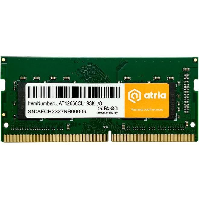 Оперативная память ATRIA SO-DIMM DDR4 8 Гб 2666 МГц Green (UAT42666CL19SK1/8)