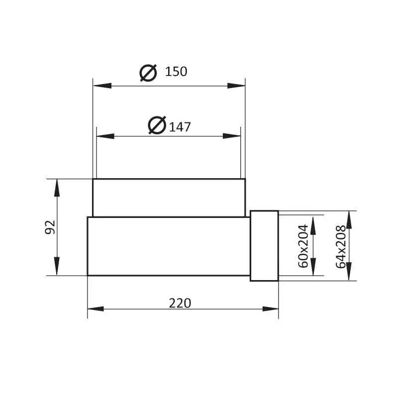 Коліно сполучне для плоских та круглих повітроводів Ventika 823 60/204 - d150 мм кут 90° ПВХ Білий - фото 4 Коліно сполучне для плоских та круглих повітроводів Ventika 823 60/204 - d150 мм кут 90° ПВХ Білий - фото 4