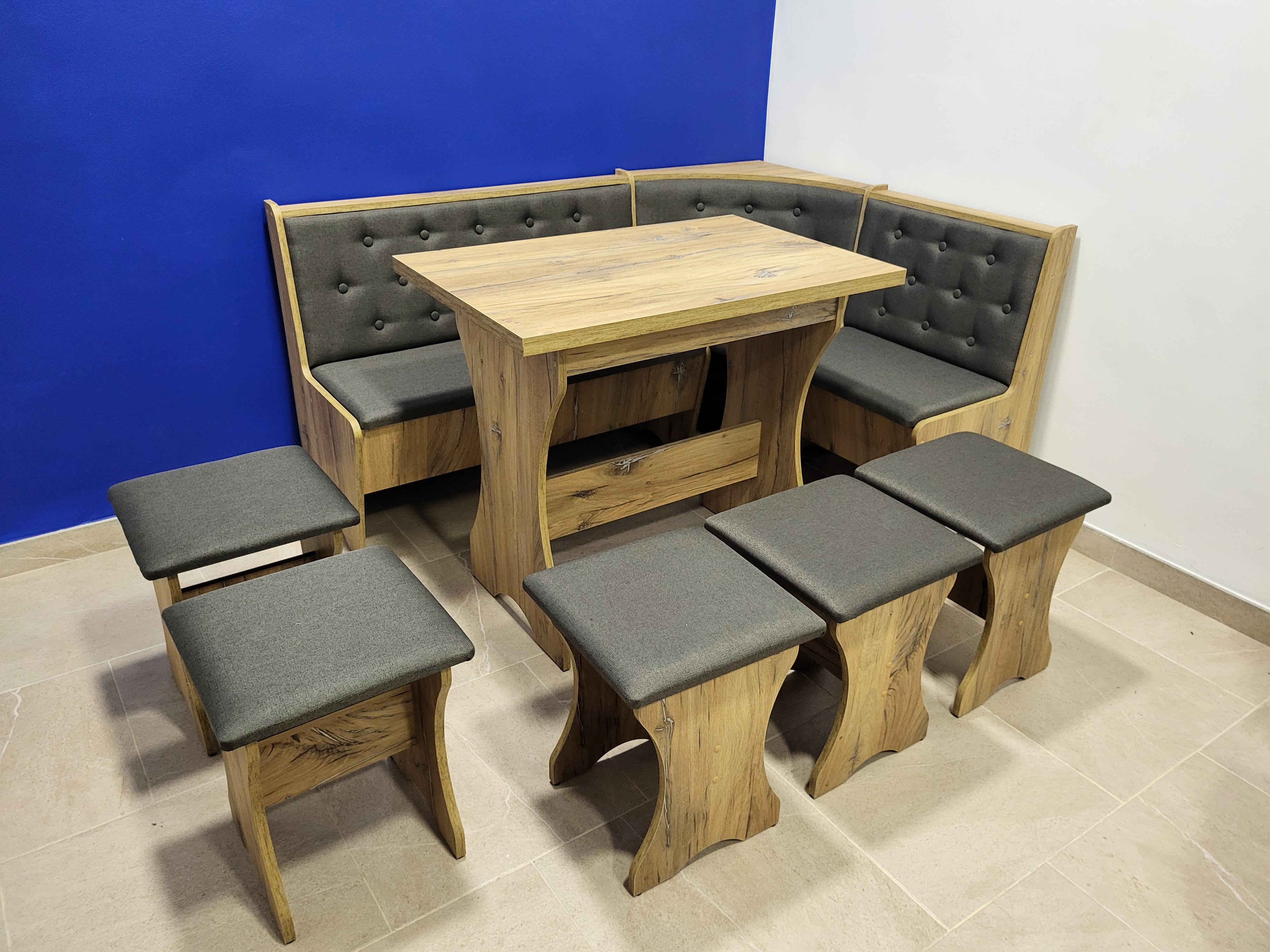 Кухонный уголок Семейный со столом и 5 табуреток 113,5х153,5 см Дуб Флагшток/Мальмо (KS5T-DF-M)