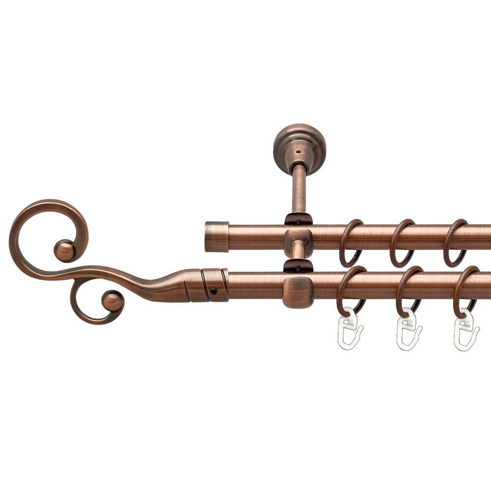 Карниз металлический Orvit Флорес двухрядный открытый/гладкая труба/кольцо металлическое Медь 16/16 мм 240 см (00-00020767)