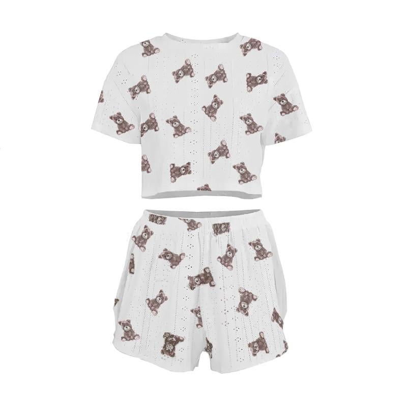 Піжама-комплект жіноча Lesko SM24107AYH Ведмедики футболка та шорти S Білий (28525347)