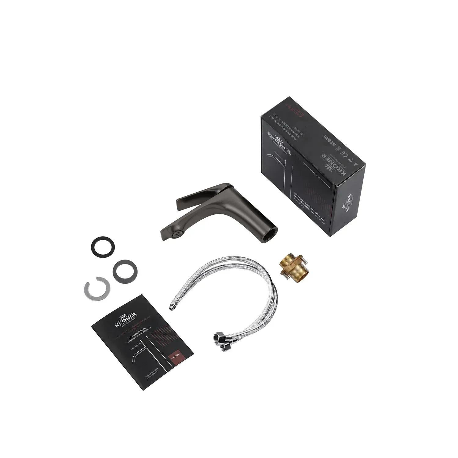 Набір змішувачів для ванни з довгим виливом Kroner KRP Graz Графітовий (GRP070/GRP010) - фото 2