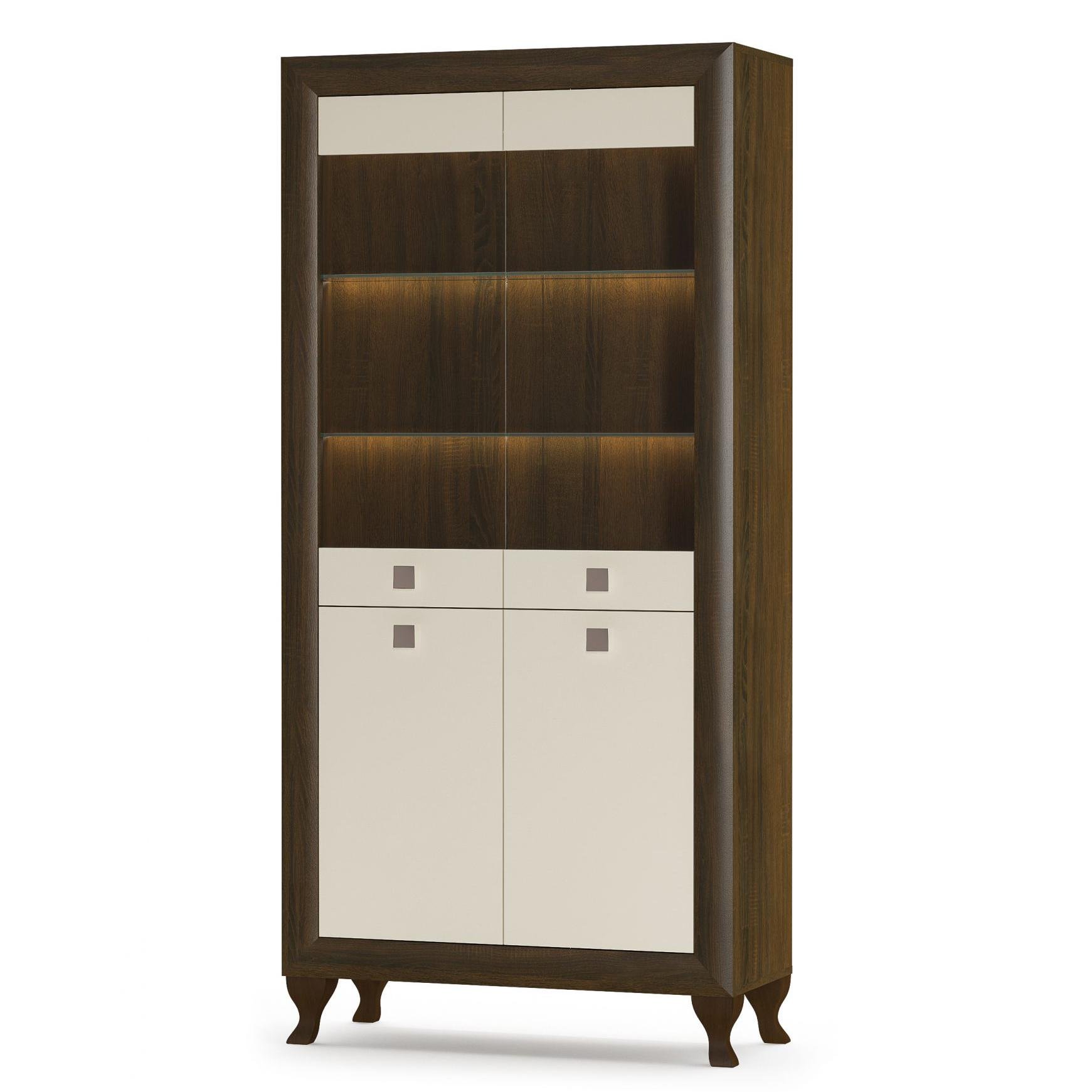 Витрина для кабинета Mebel Service Парма 2В2Д 959х400х1200 мм Дуб шоколадный/Крем глянцевый (40681)