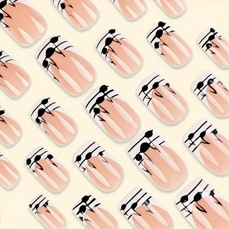 Ногти накладные френч Ноты трапеция средней длины с клеевыми стиками 24 шт. Белый с черным (3000003755) - фото 4 Ногти накладные френч Ноты трапеция средней длины с клеевыми стиками 24 шт. Белый с черным (3000003755) - фото 4