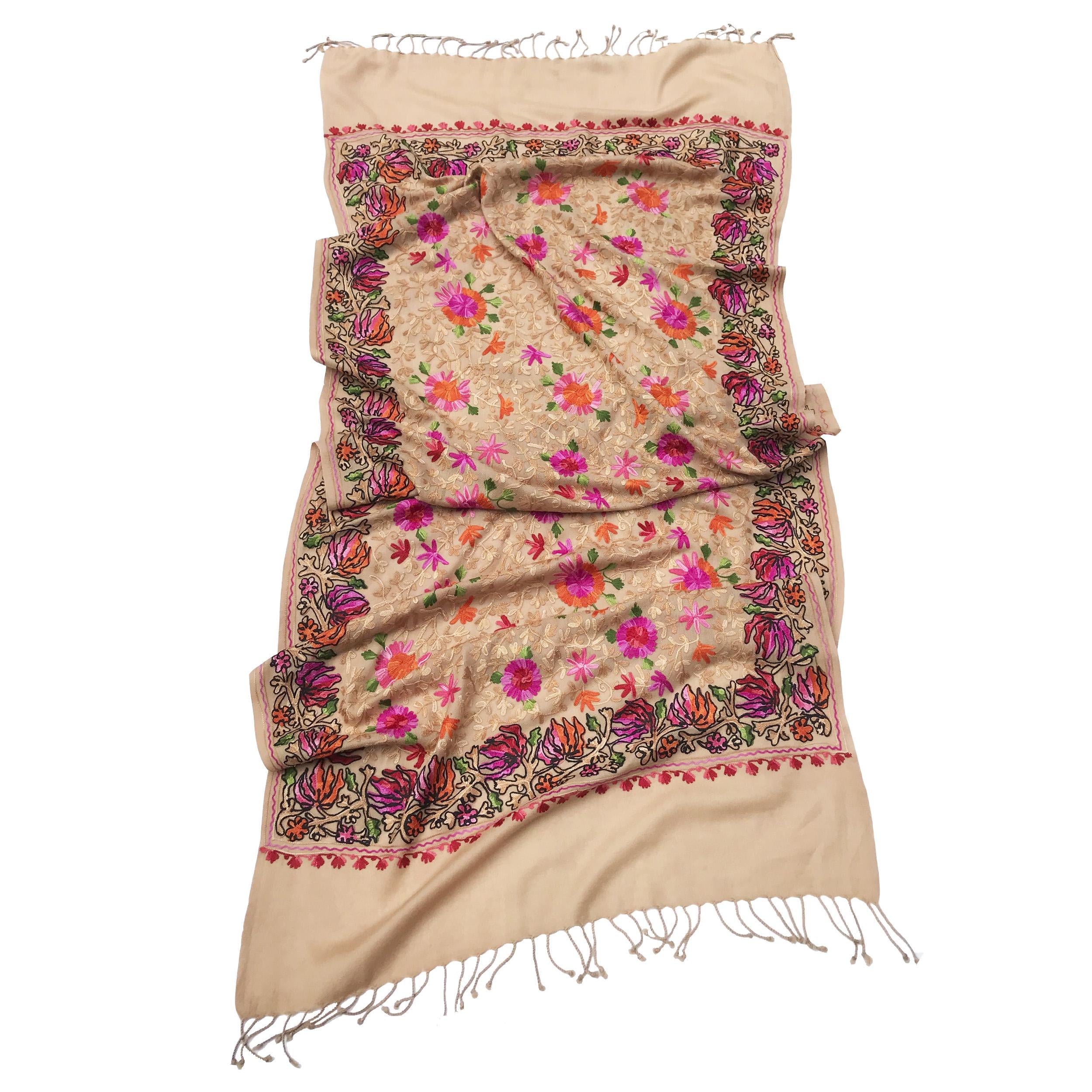 Шаль Silk Route тонка шерсть вишита шовком 200х70 см Бежевий (253)