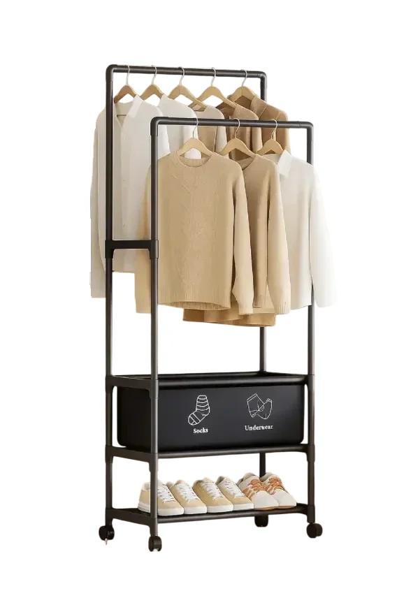 Вешалка на колесах для вещей и обуви YH9918-3A 150х56х30 см с лаковым покрытием полипропиленовый пластик Черный (opt-104638)