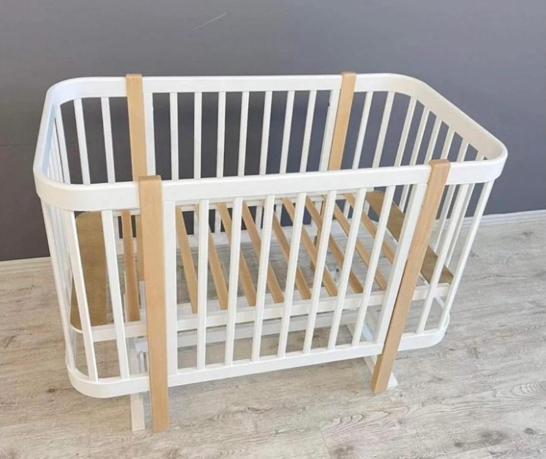 Детская кроватка Мия бук шарнир-подшипник опускная боковина White/Natural Stand (133037)