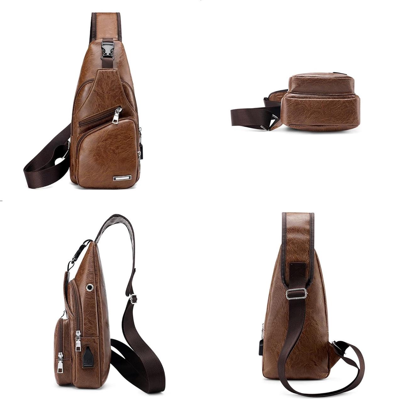 Сумка-слінг чоловіча через плече з одним основним відділенням Коричневий (LR 3416 BNL) - фото 5