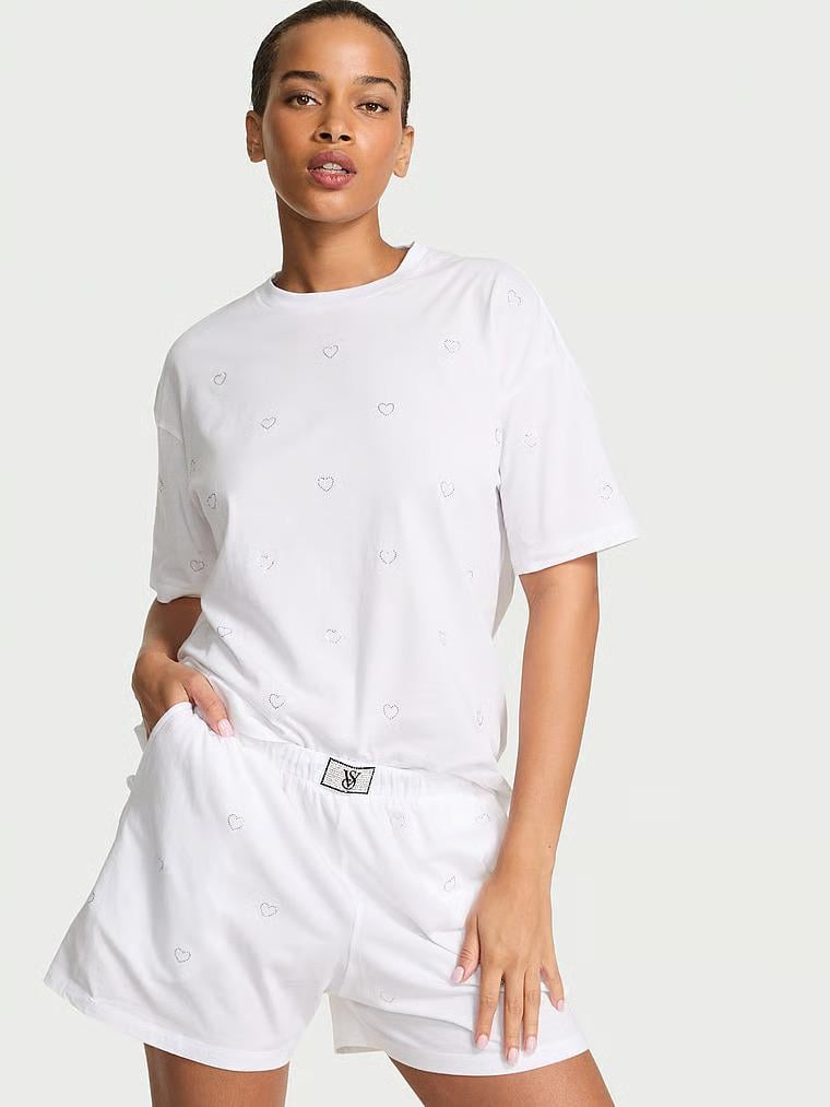 Пижама котоновая Victoria's Secret 100% Cotton Shine Short Pajama Set M Белый (27178862)